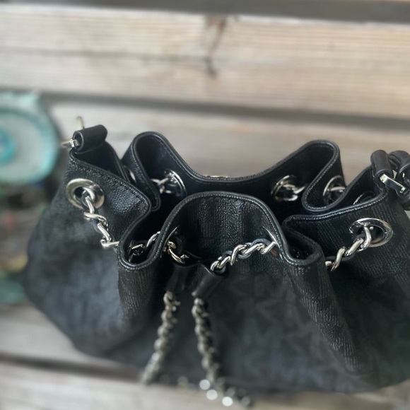 Michael Kors Black Signature Coated Canvas Drawstring Handbag - Picture 12 of 12